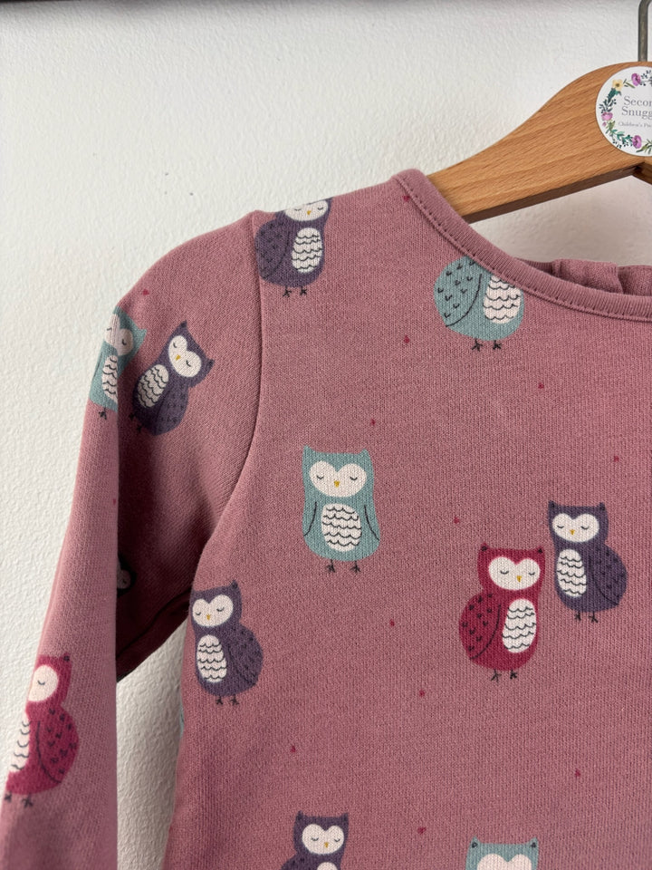 John Lewis Dusky Pink Dress with Owl Print 12-18 Months-Dresses-Second Snuggle Preloved
