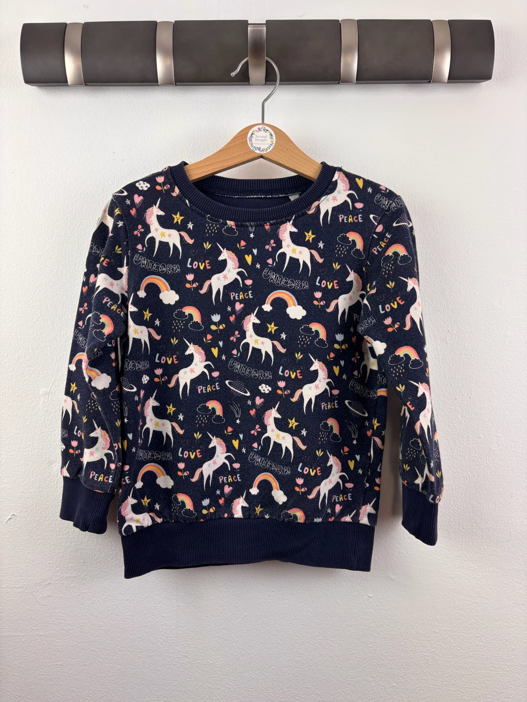 Blue Zoo Navy Sweatshirt with Unicorn and Rainbow Print 4-5 Years-Jumpers-Second Snuggle Preloved