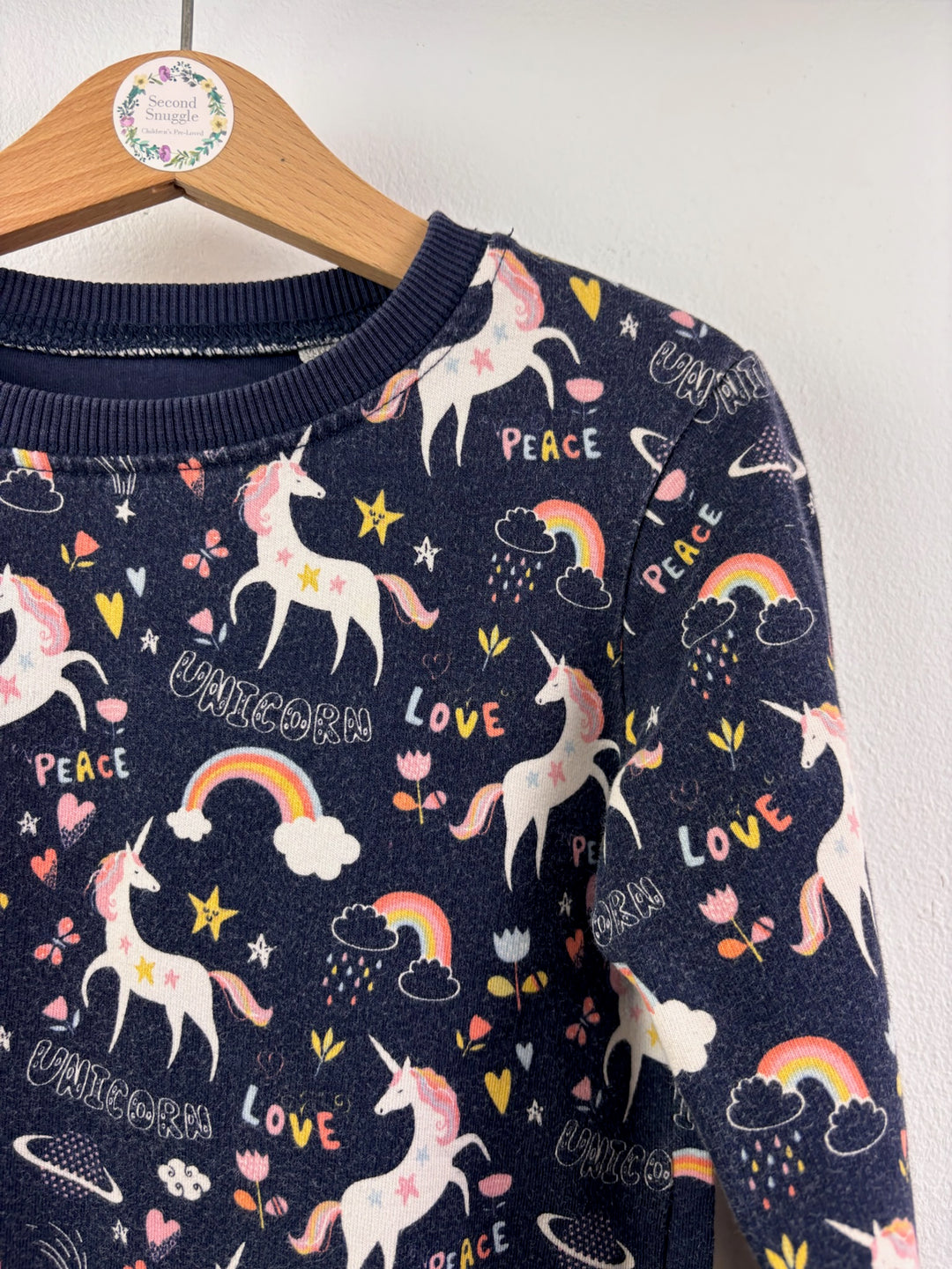 Blue Zoo Navy Sweatshirt with Unicorn and Rainbow Print 4-5 Years-Jumpers-Second Snuggle Preloved