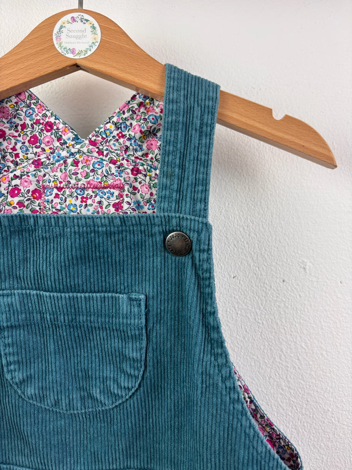 JoJo Maman Bébé Teal Cord Pinafore Dress with Floral Lining 4-5 Years-Dresses-Second Snuggle Preloved
