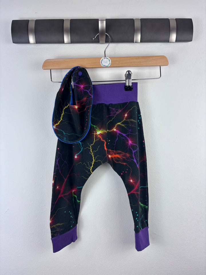 Handmade Lightning Leggings and Bib Set 6–12 Months-Leggings-Second Snuggle Preloved