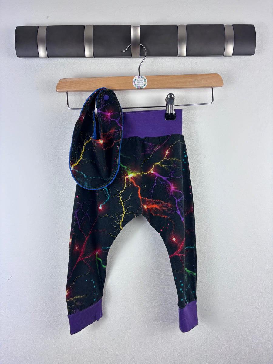 Handmade Lightning Leggings and Bib Set 6–12 Months-Leggings-Second Snuggle Preloved