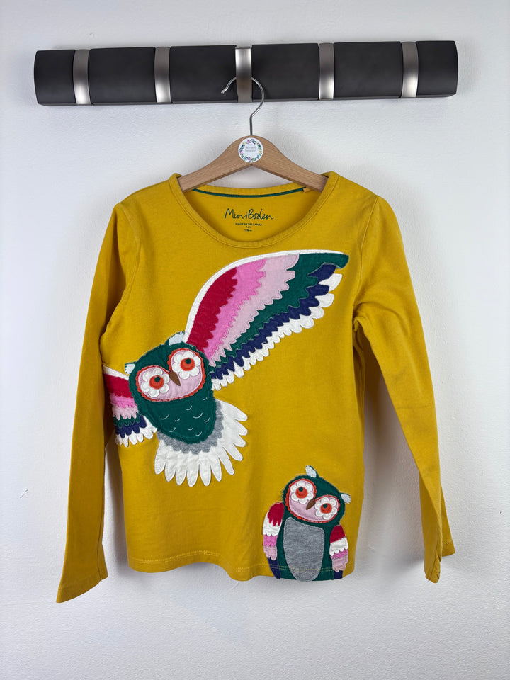 Boden Mustard Owl Top 7-8 Years PLAY