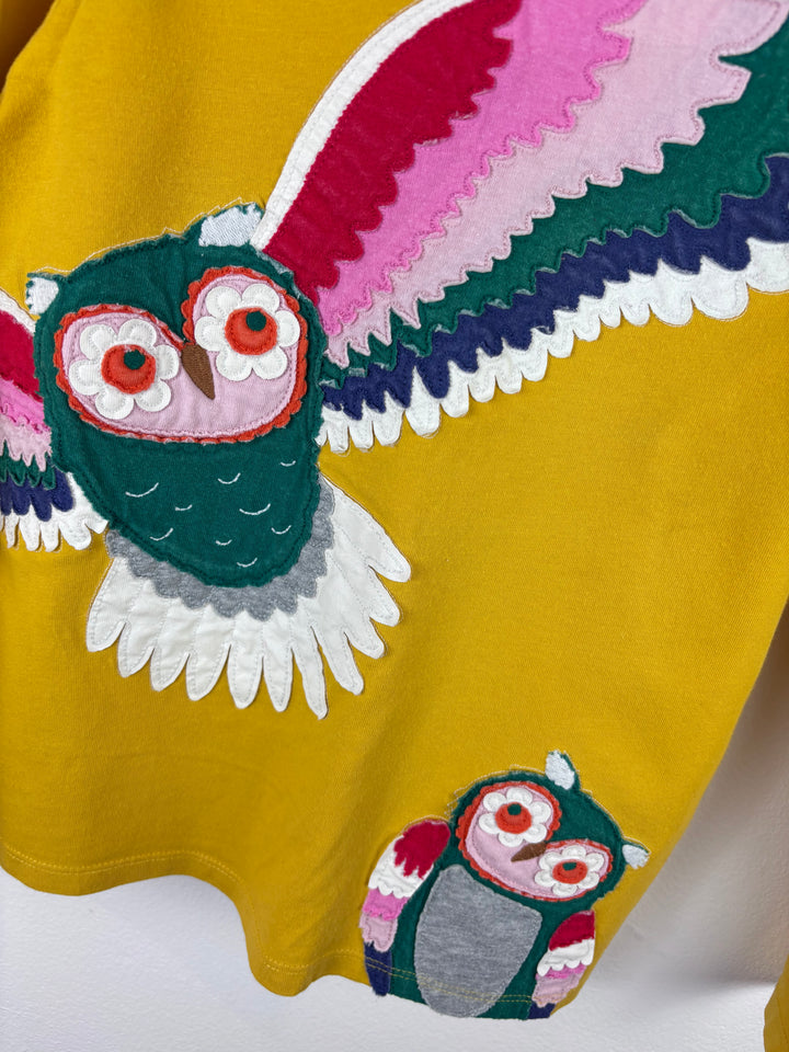 Boden Mustard Owl Top 7-8 Years PLAY