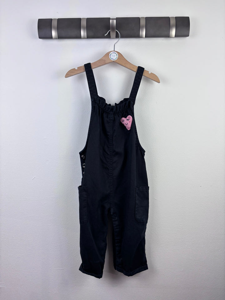 Next Black Dungarees with Heart Detail 18-24 Months-Dungarees-Second Snuggle Preloved