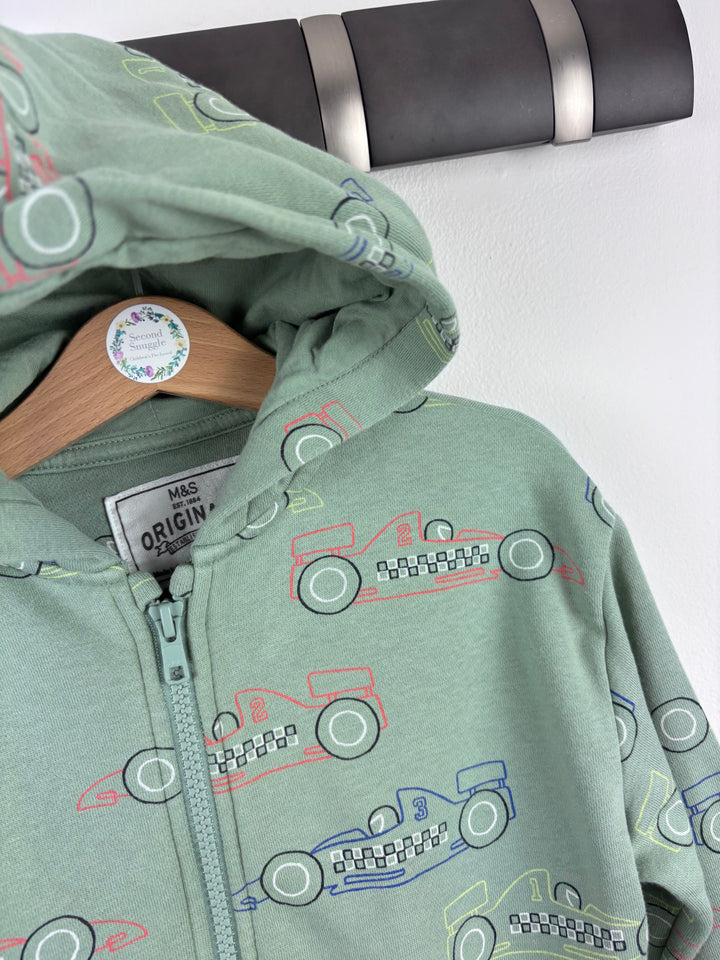 M&S Green Car Print Hoodie 6-7 Years