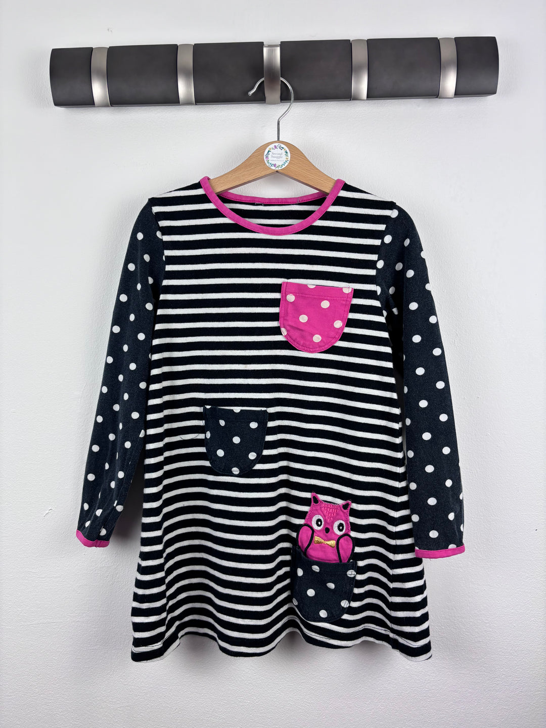 Lindex Stripe and Spot Owl Pocket Dress 3-4 Years-Dresses-Second Snuggle Preloved