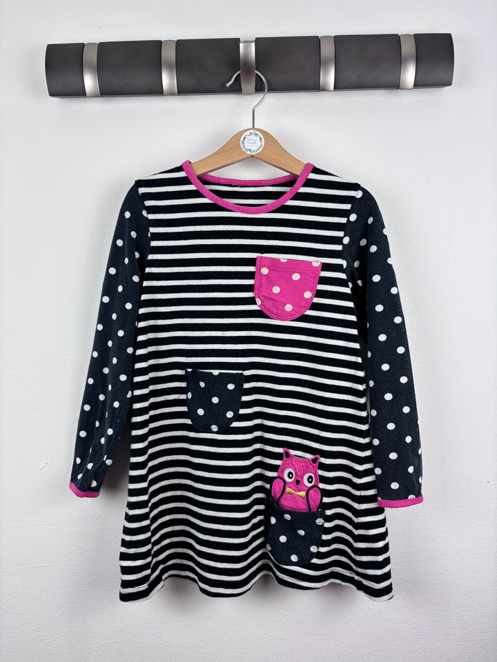 Lindex Stripe and Spot Owl Pocket Dress 3-4 Years-Dresses-Second Snuggle Preloved