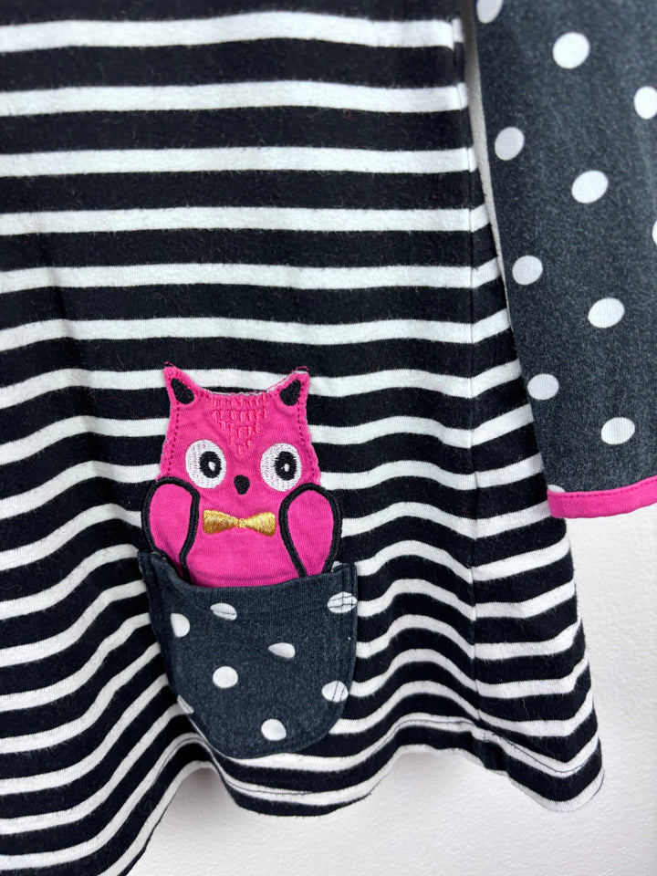 Lindex Stripe and Spot Owl Pocket Dress 3-4 Years-Dresses-Second Snuggle Preloved