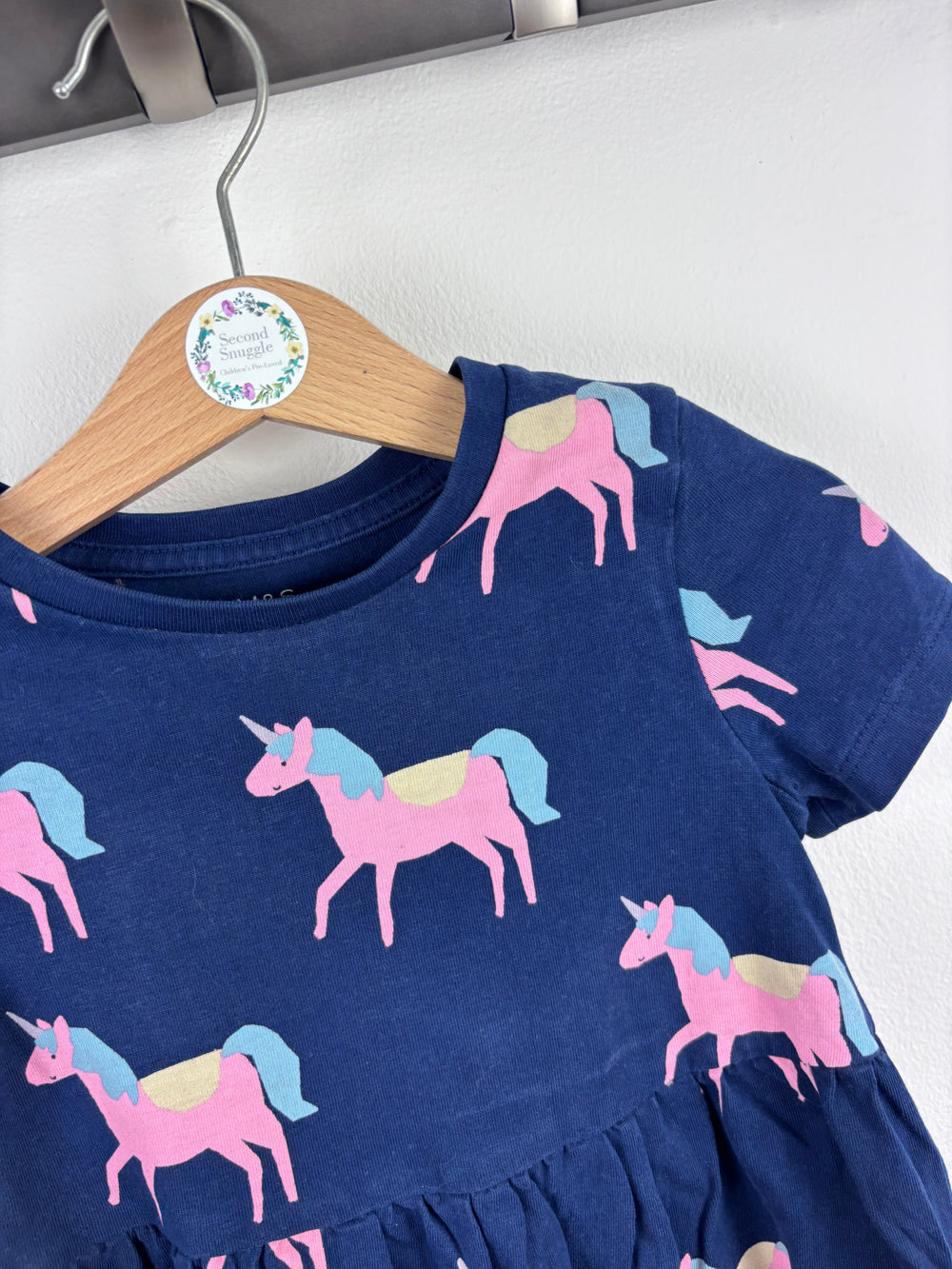 M&S Navy Unicorn Print Dress 2-3 Years-Dresses-Second Snuggle Preloved