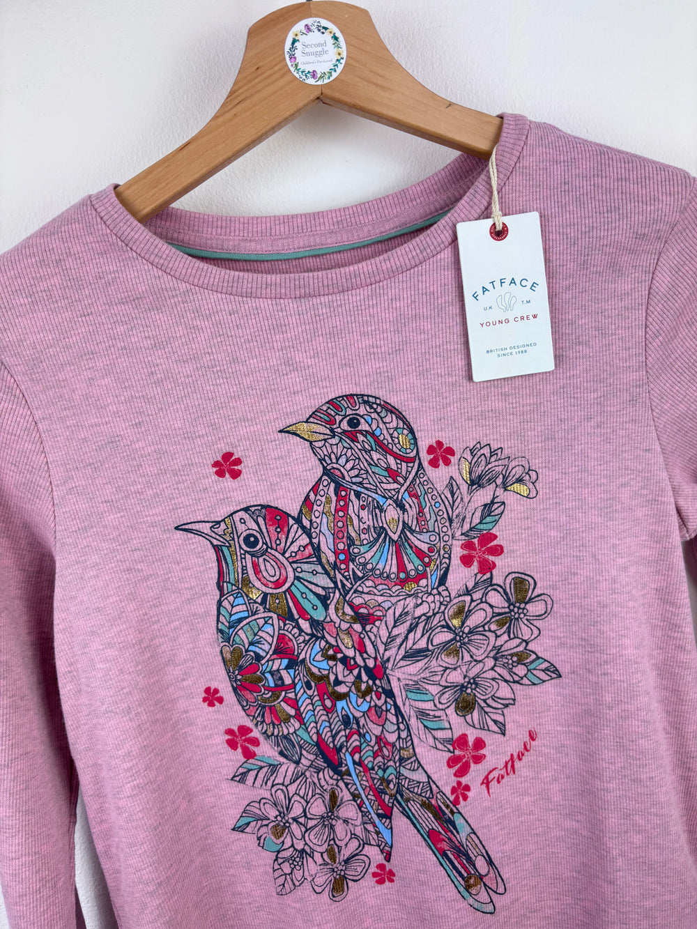 Fat Face Pink Bird Print Long Sleeve Top 12-13 Years-Tops-Second Snuggle Preloved