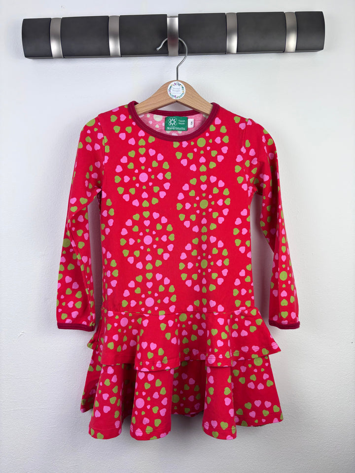 Naperonuttu Red Heart Print Dress 104 (3-4 Years)-Dresses-Second Snuggle Preloved