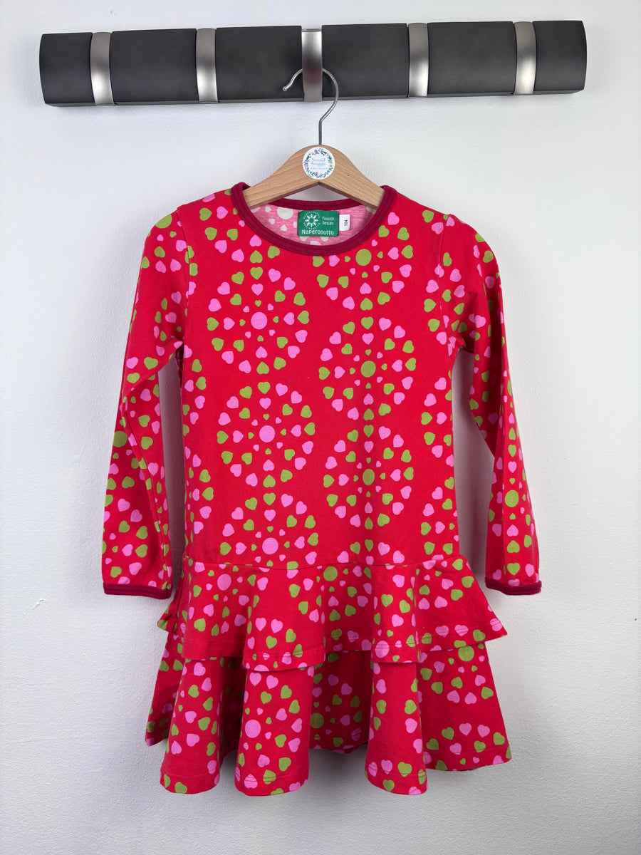 Naperonuttu Red Heart Print Dress 104 (3-4 Years)-Dresses-Second Snuggle Preloved