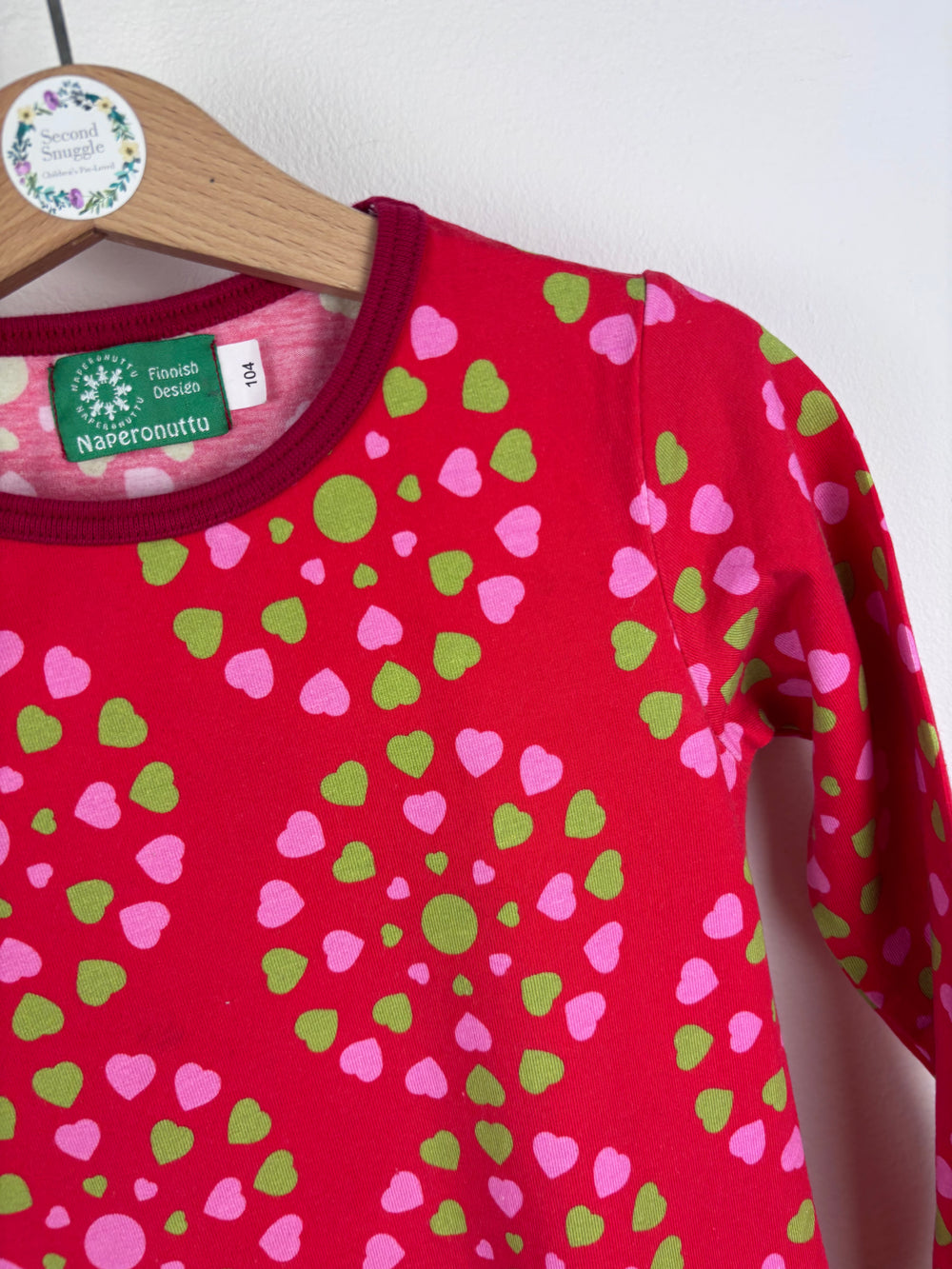 Naperonuttu Red Heart Print Dress 104 (3-4 Years)-Dresses-Second Snuggle Preloved