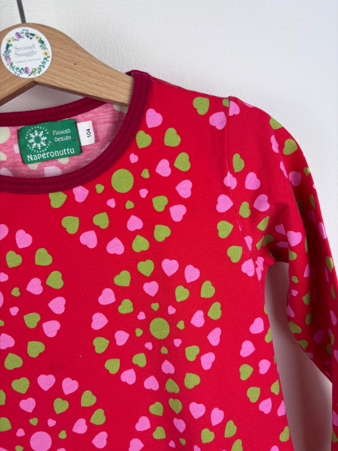 Naperonuttu Red Heart Print Dress 104 (3-4 Years)-Dresses-Second Snuggle Preloved