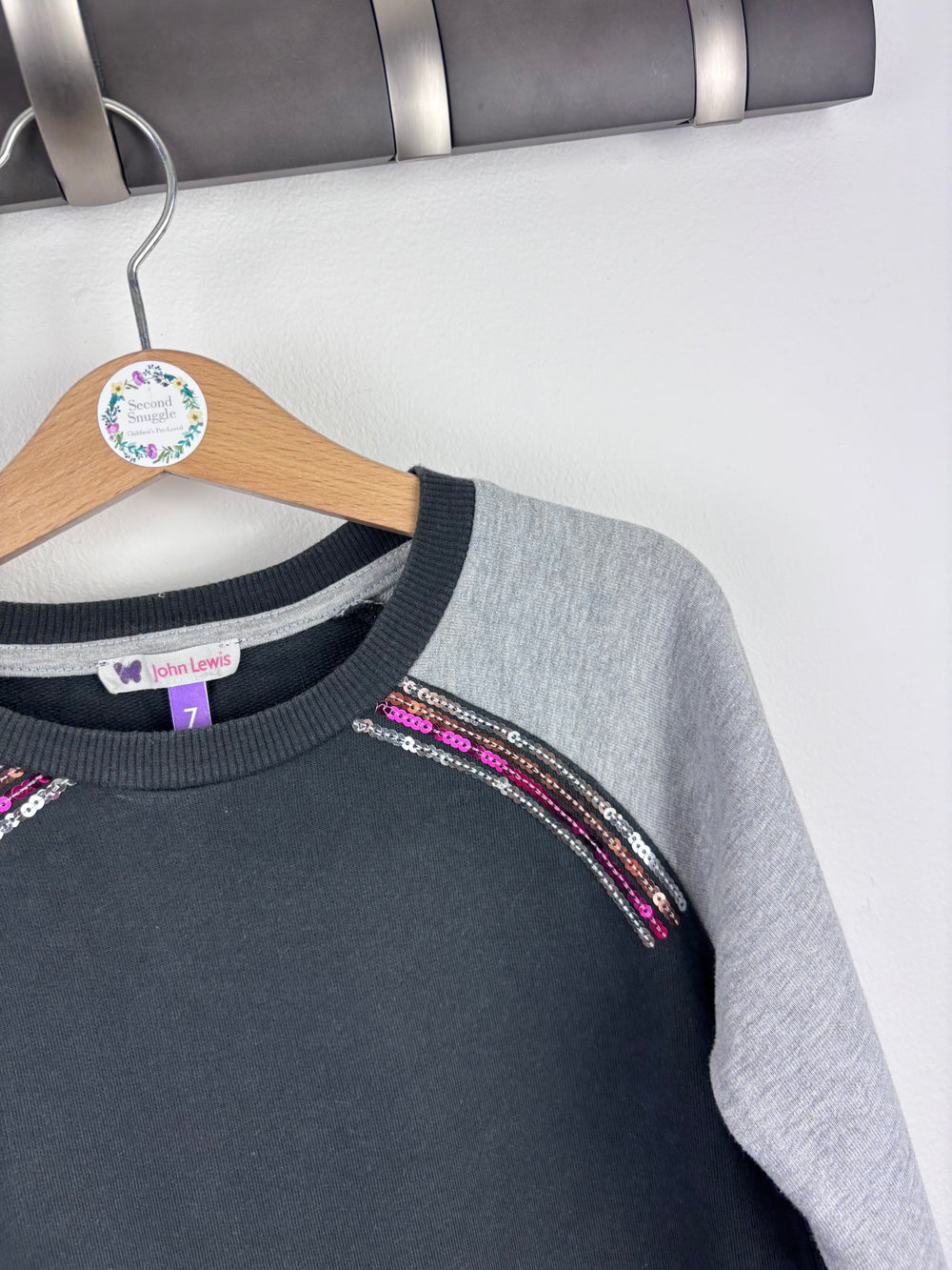 John Lewis Black and Grey Sequin Sweatshirt Dress 7 Years-Dresses-Second Snuggle Preloved