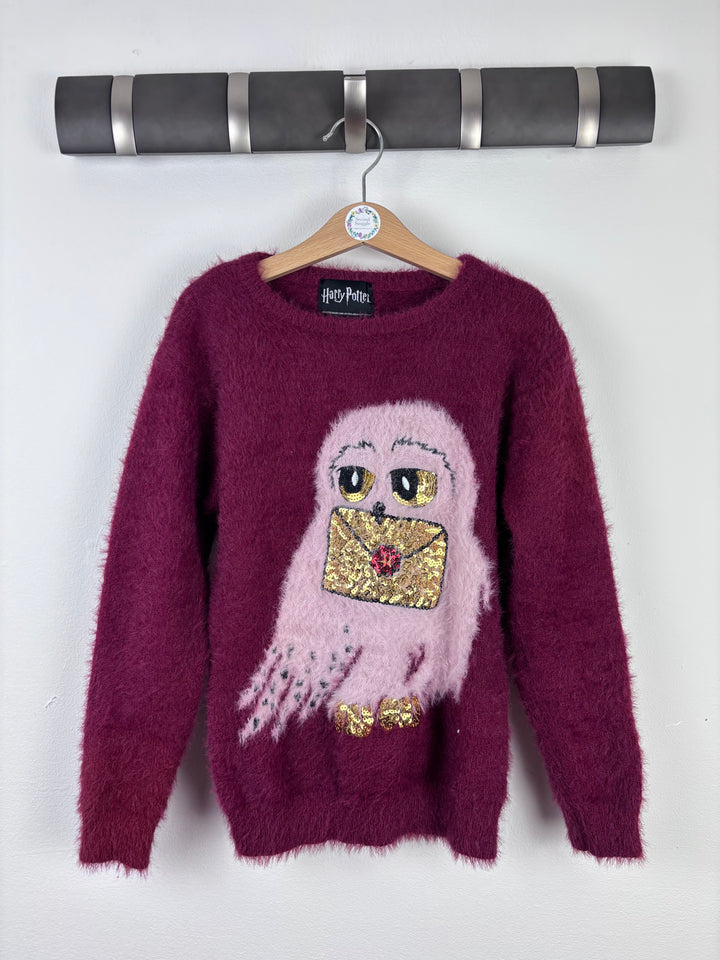 Harry Potter Burgundy Sequin Owl Jumper 9-10 Years-Jumpers-Second Snuggle Preloved