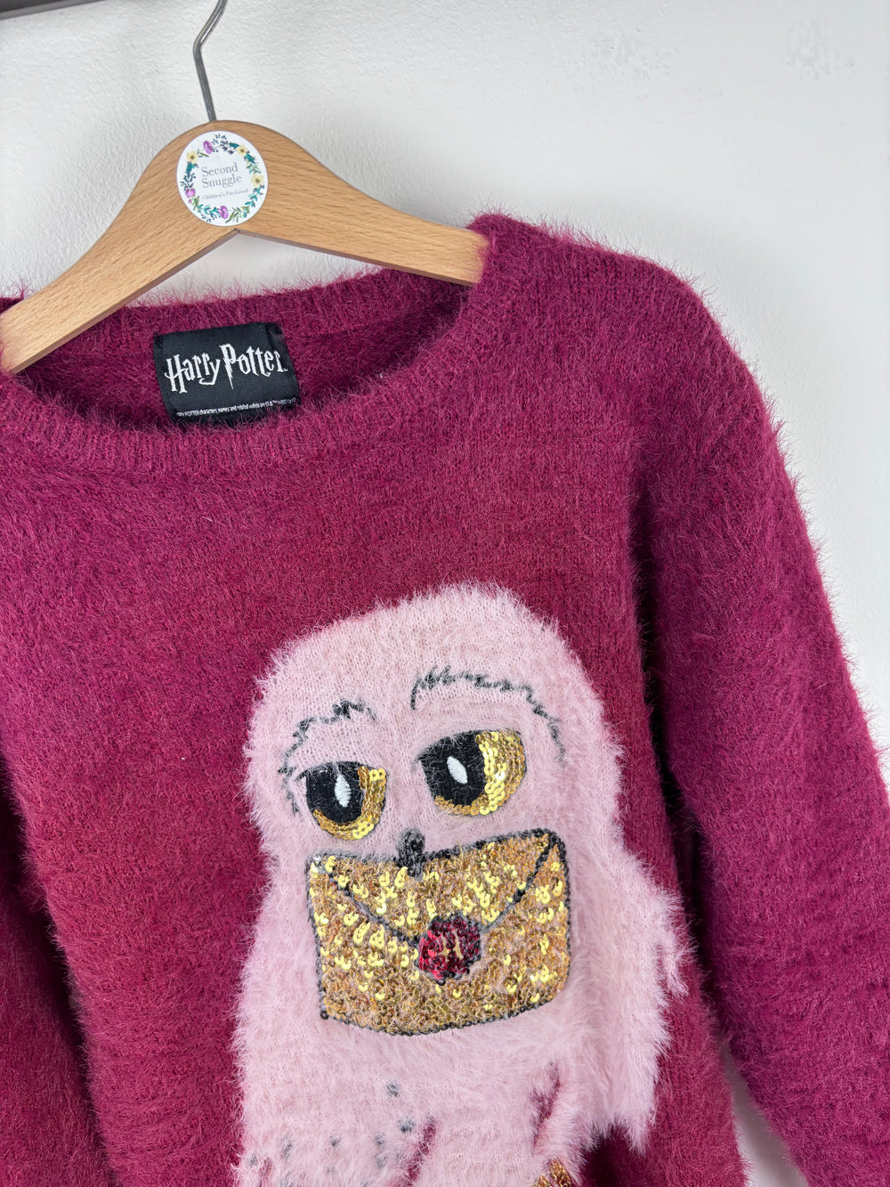 Harry Potter Burgundy Sequin Owl Jumper 9-10 Years-Jumpers-Second Snuggle Preloved