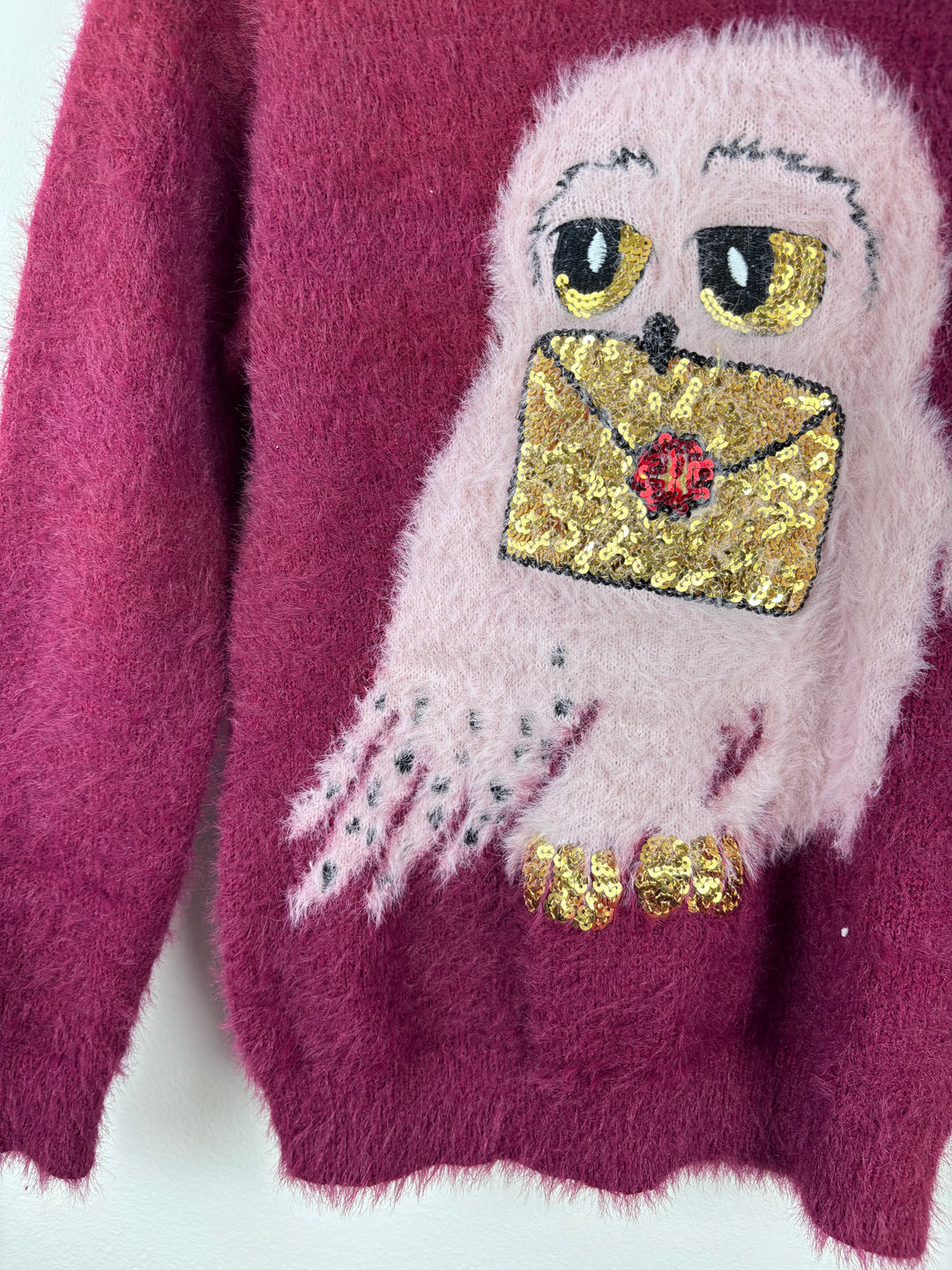 Harry Potter Burgundy Sequin Owl Jumper 9-10 Years-Jumpers-Second Snuggle Preloved