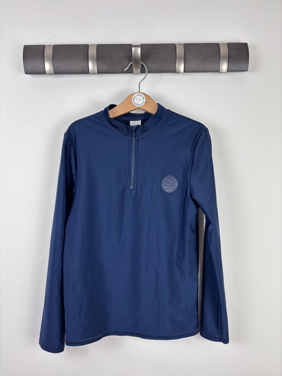 M&S Navy Long Sleeve Rash Top 9-10 Years-Swimming-Second Snuggle Preloved