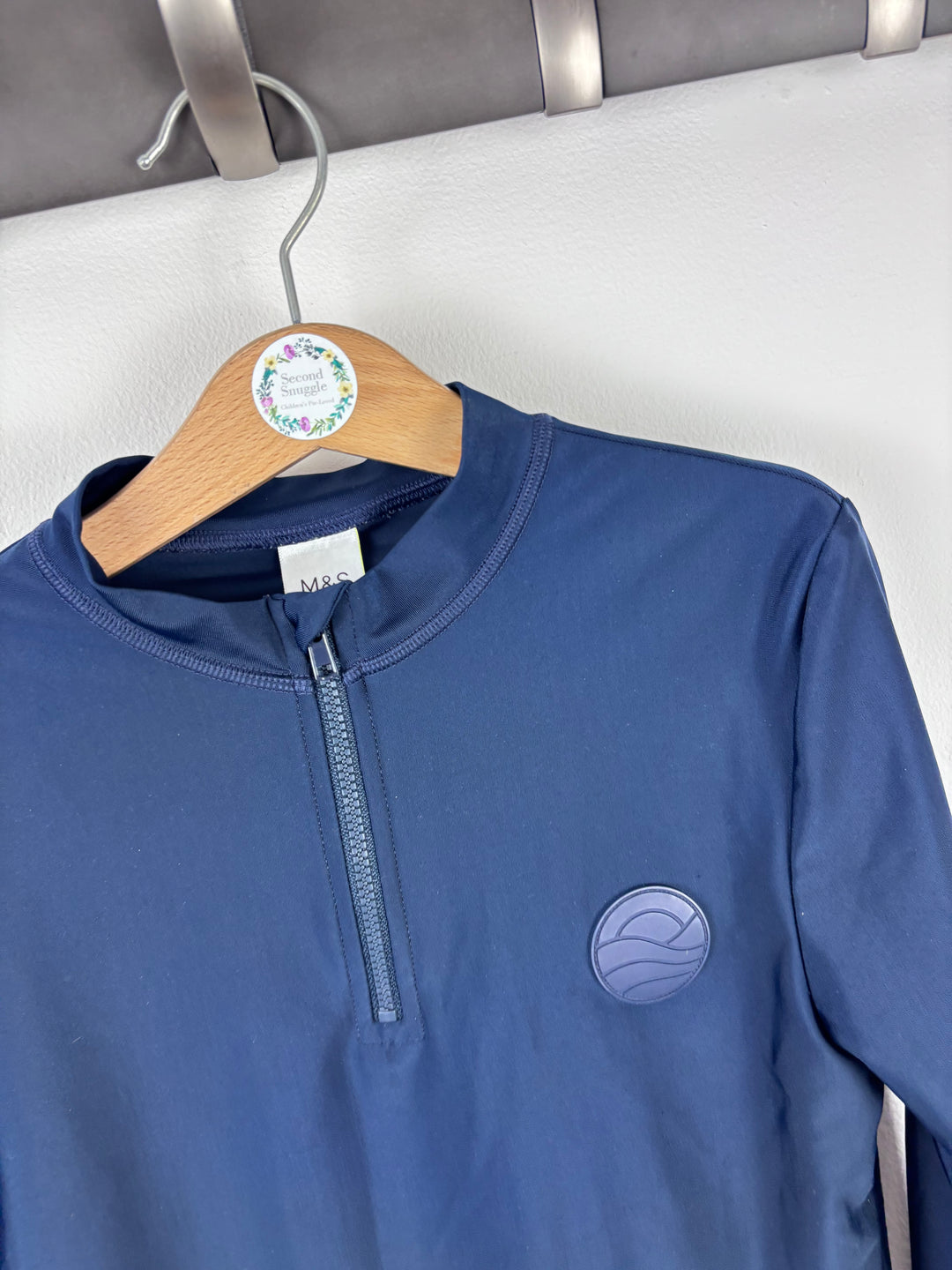 M&S Navy Long Sleeve Rash Top 9-10 Years-Swimming-Second Snuggle Preloved