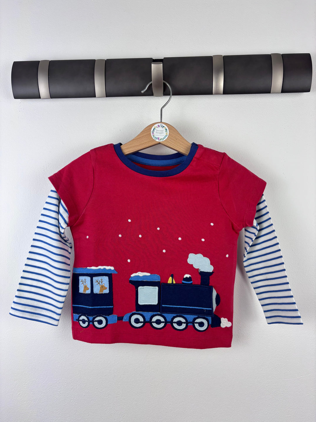 Ex Baby Boden Red Train Layered Top 0–3, 6–12 & 12–18 Months-Tops-Second Snuggle Preloved