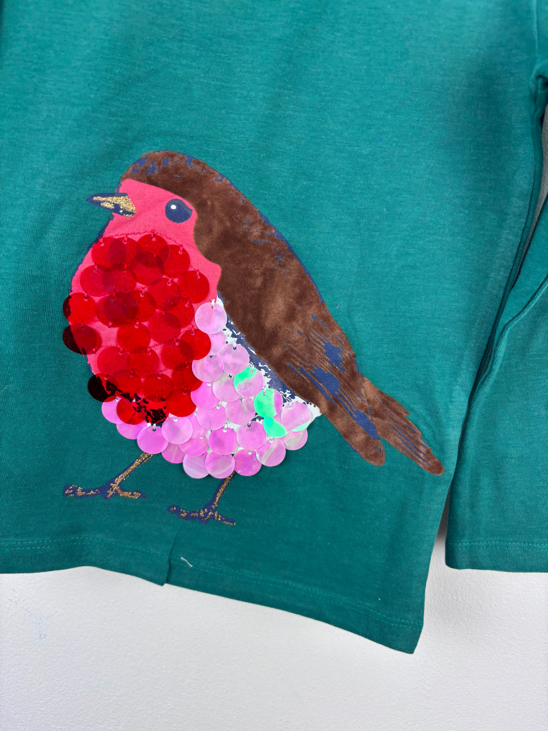 Mini Boden Green Robin Sequin Top 4–5 Years-Tops-Second Snuggle Preloved