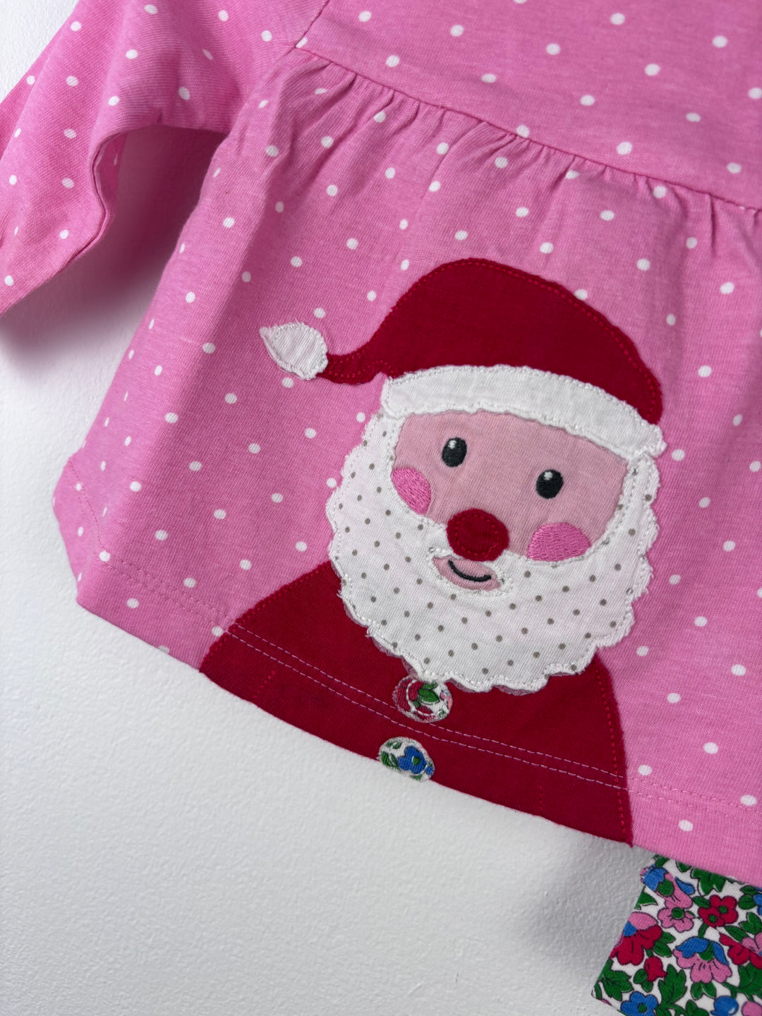 Baby Boden Pink Santa Top and Floral Leggings Set 0–3 Months