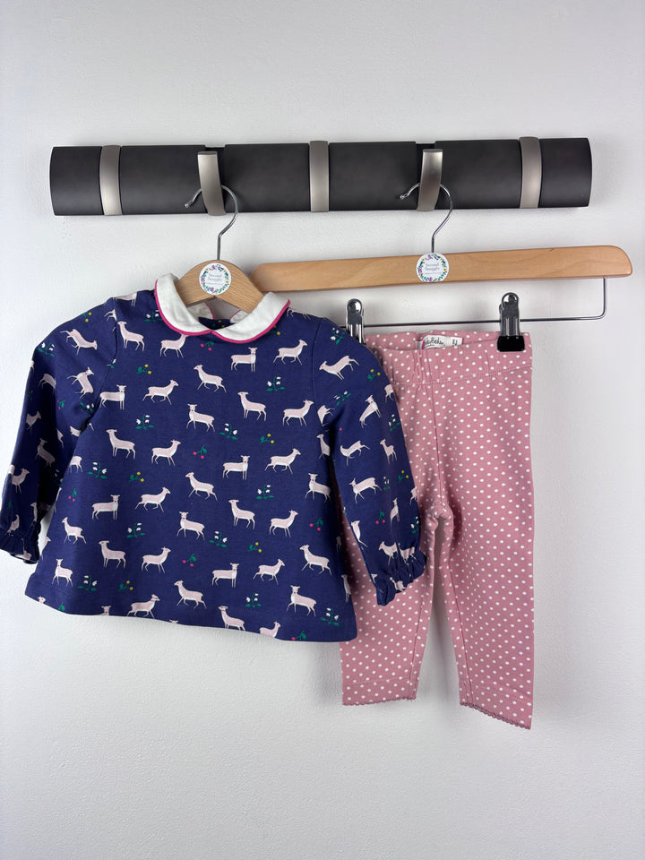 Baby Boden Navy Reindeer Top and Pink Spotty Leggings Set 3–6 Months