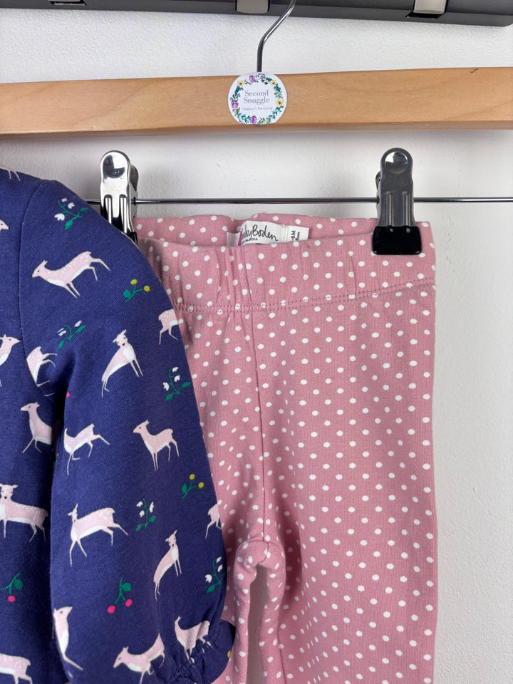 Baby Boden Navy Reindeer Top and Pink Spotty Leggings Set 3–6 Months