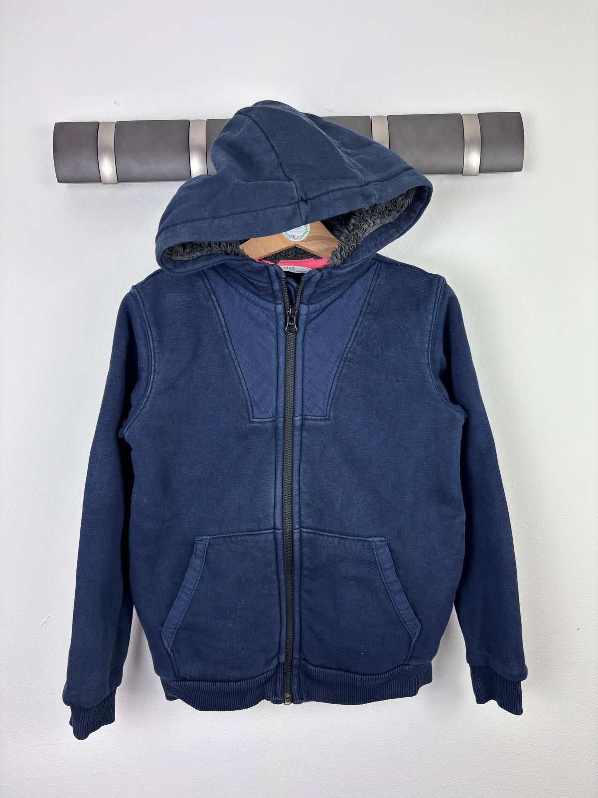 M&S Navy Zip Borg Lined Hoodie 6–7 Years-Hoodies-Second Snuggle Preloved
