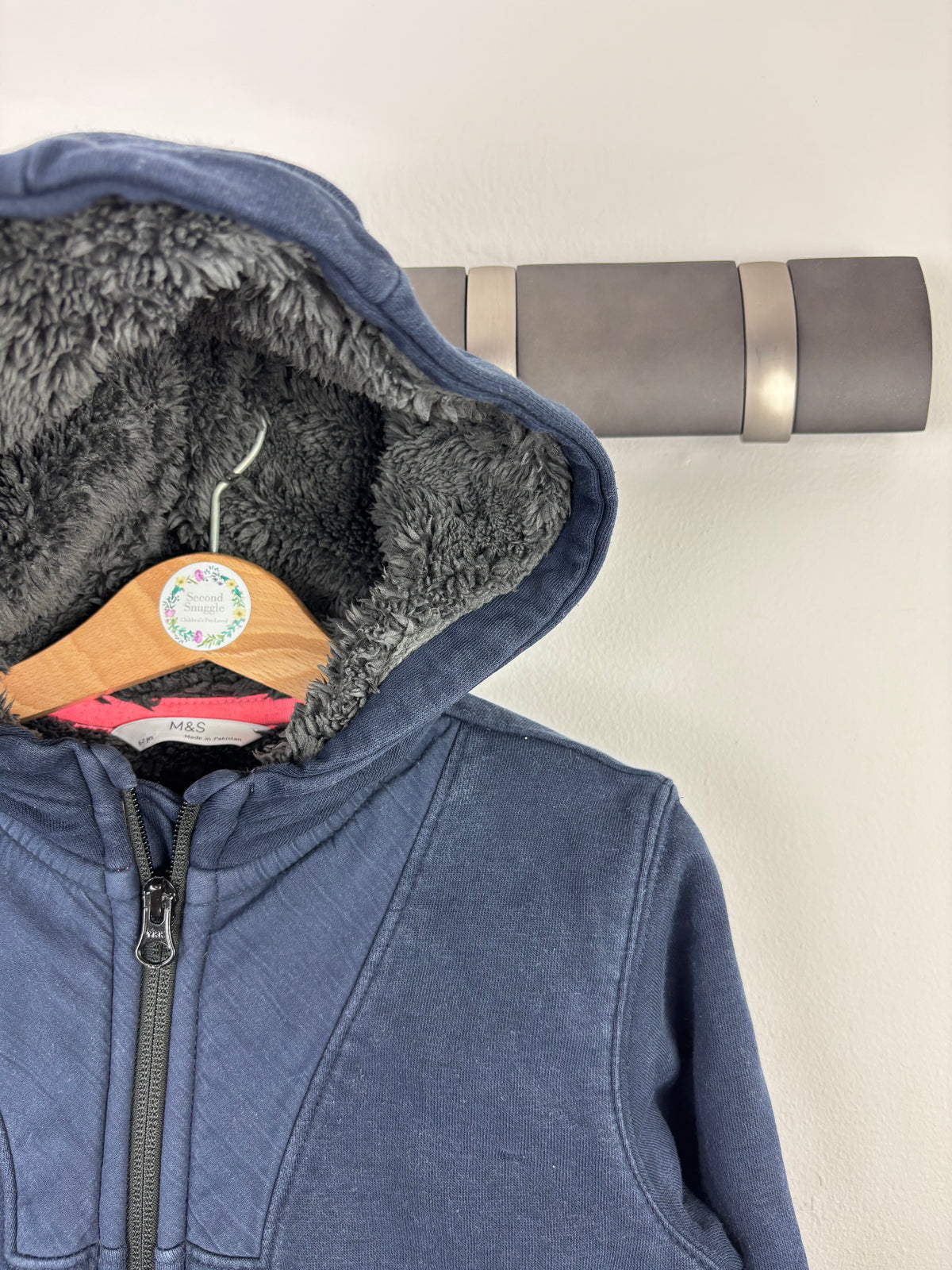 M&S Navy Zip Borg Lined Hoodie 6–7 Years-Hoodies-Second Snuggle Preloved