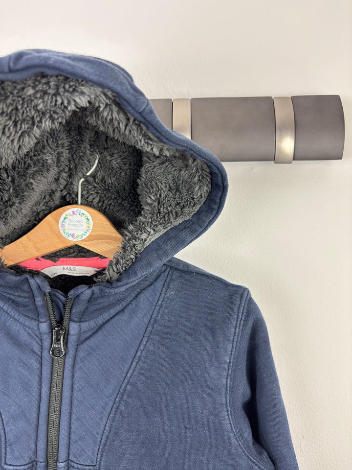 M&S Navy Zip Borg Lined Hoodie 6–7 Years-Hoodies-Second Snuggle Preloved