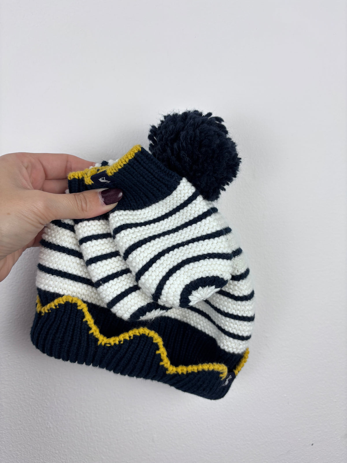 Joules Striped Pom-Pom Hat & Mittens 6–12 Months-Hats-Second Snuggle Preloved