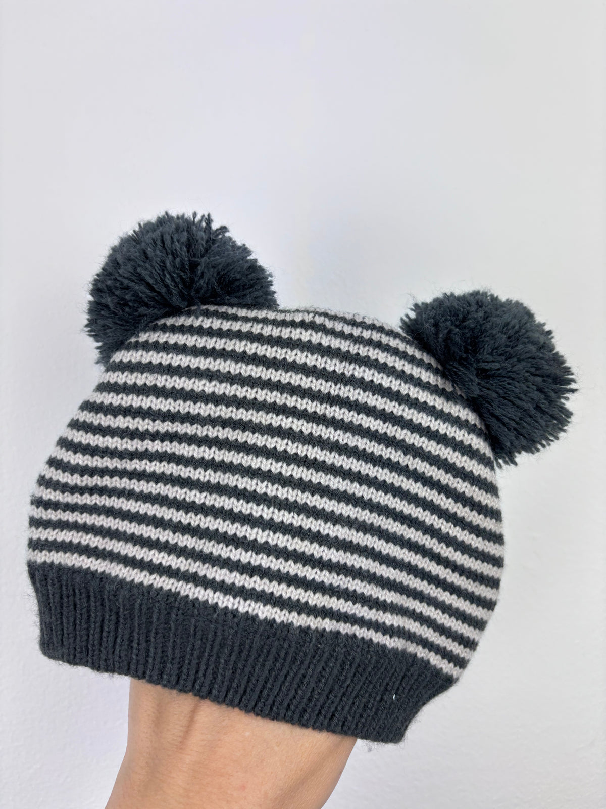 Next Grey Striped Pom-Pom Hat 0–3 Months-Hats-Second Snuggle Preloved