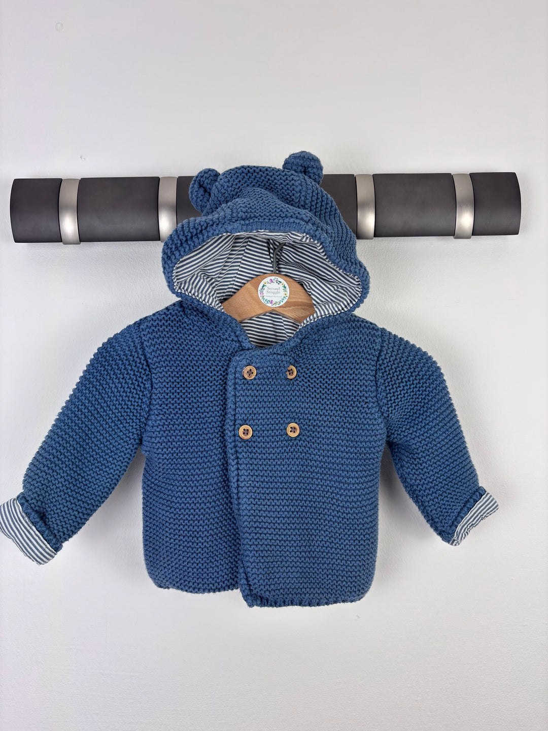 M&S Blue Knit Hooded Jacket 0–3 Months