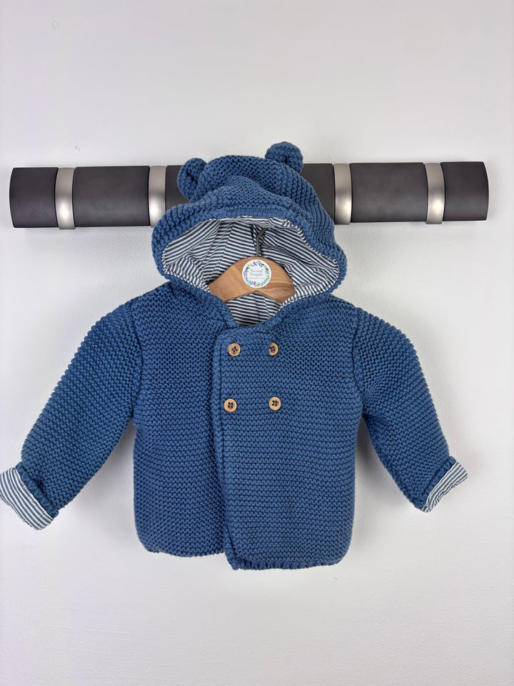 M&S Blue Knit Hooded Jacket 0–3 Months