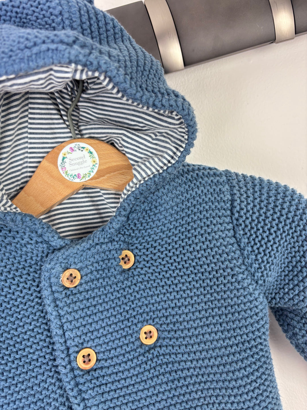 M&S Blue Knit Hooded Jacket 0–3 Months