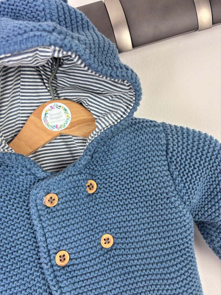 M&S Blue Knit Hooded Jacket 0–3 Months