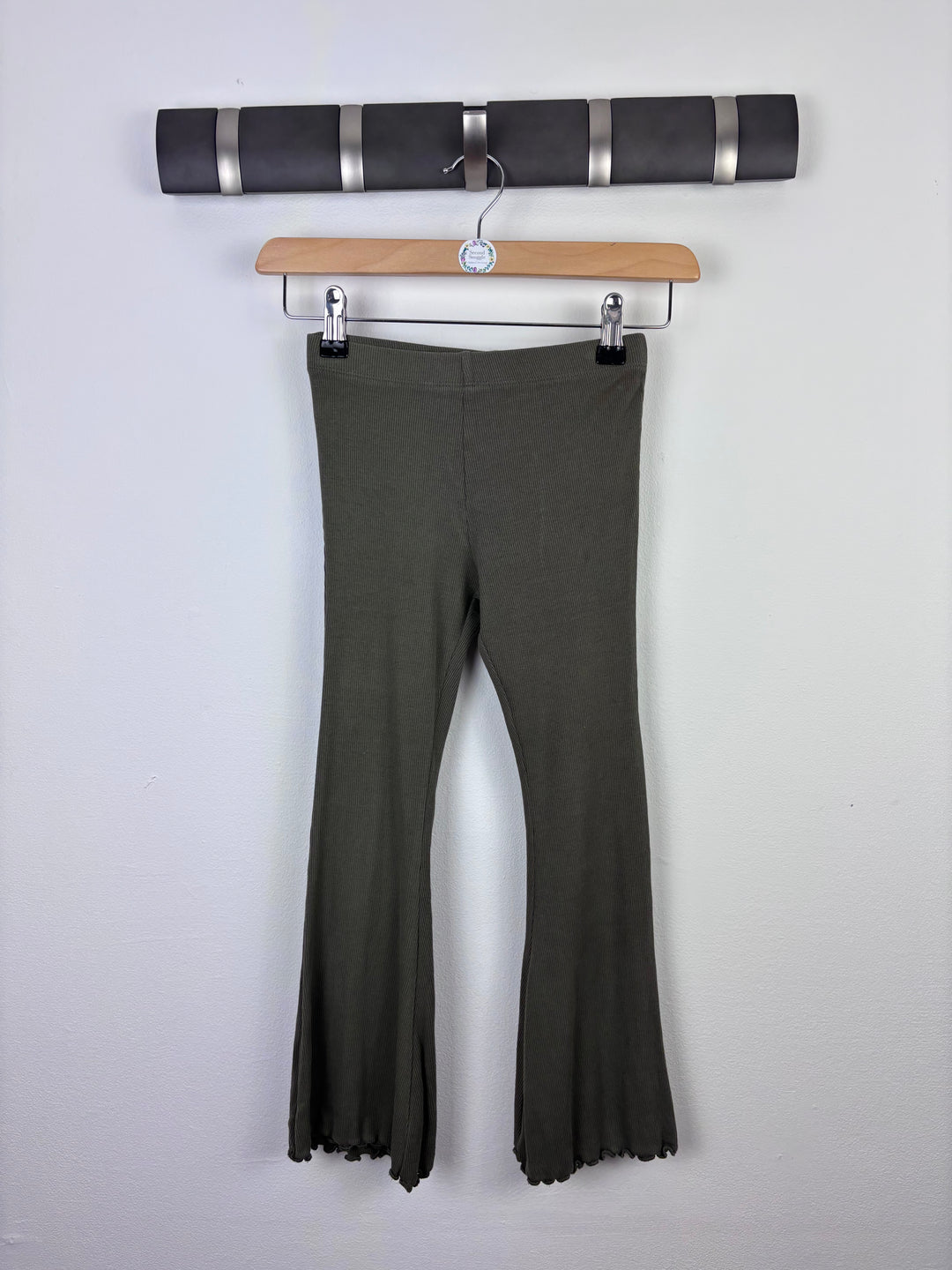 Next Ribbed Khaki Flared Leggings 6–7 Years-Leggings-Second Snuggle Preloved