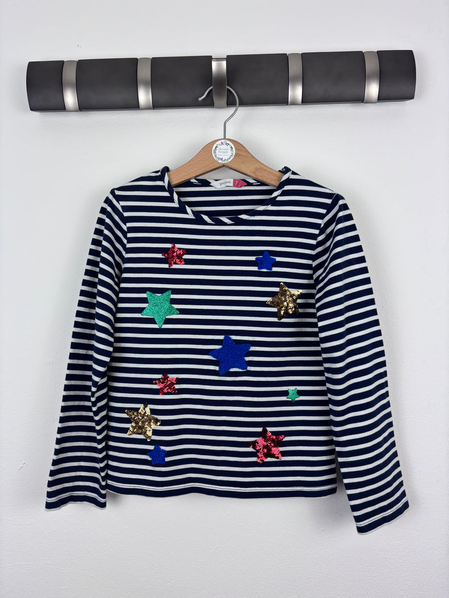 Joules Navy Stripe Sequin Star Top 7 Years-Tops-Second Snuggle Preloved