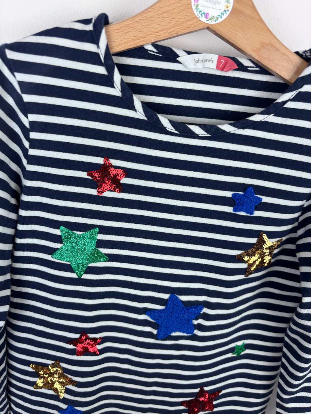 Joules Navy Stripe Sequin Star Top 7 Years-Tops-Second Snuggle Preloved