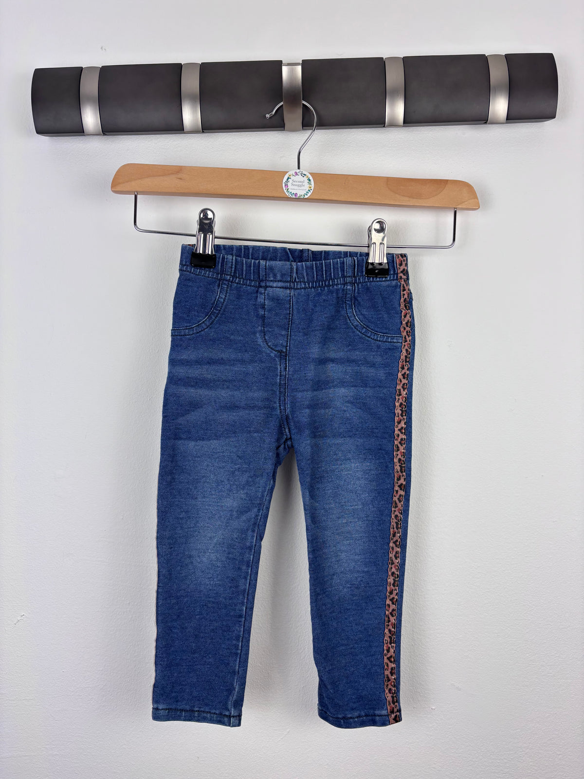 Next Denim Jeggings with Leopard Trim 12–18 Months-Trousers-Second Snuggle Preloved