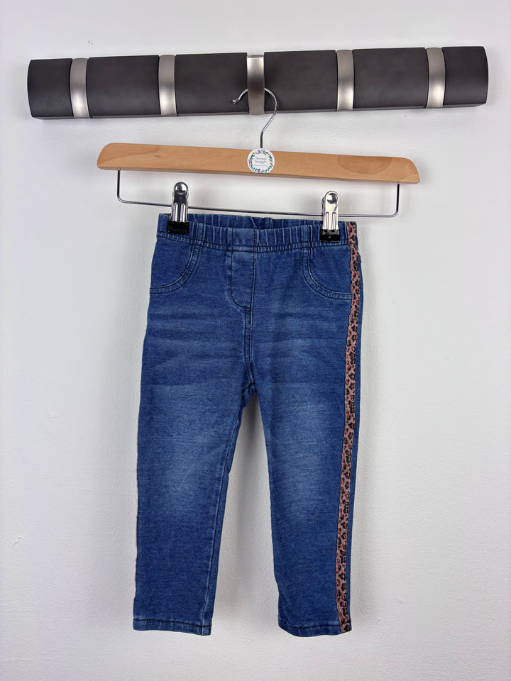 Next Denim Jeggings with Leopard Trim 12–18 Months