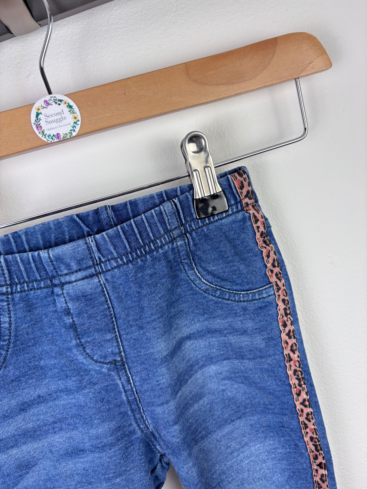 Next Denim Jeggings with Leopard Trim 12–18 Months-Trousers-Second Snuggle Preloved