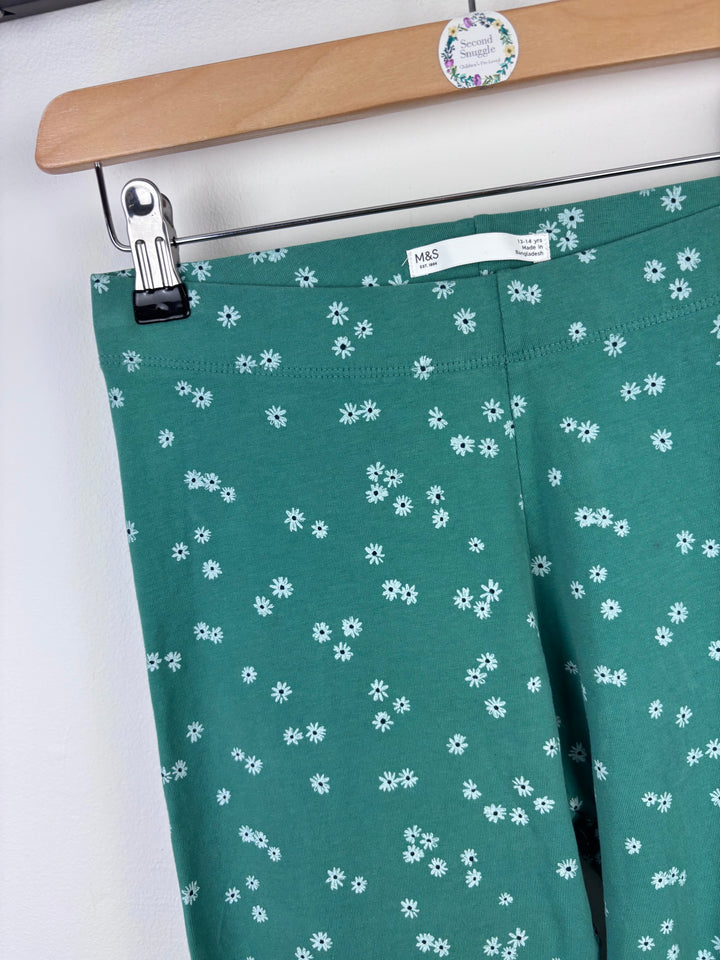 M&S Green Floral Leggings 13–14 Years