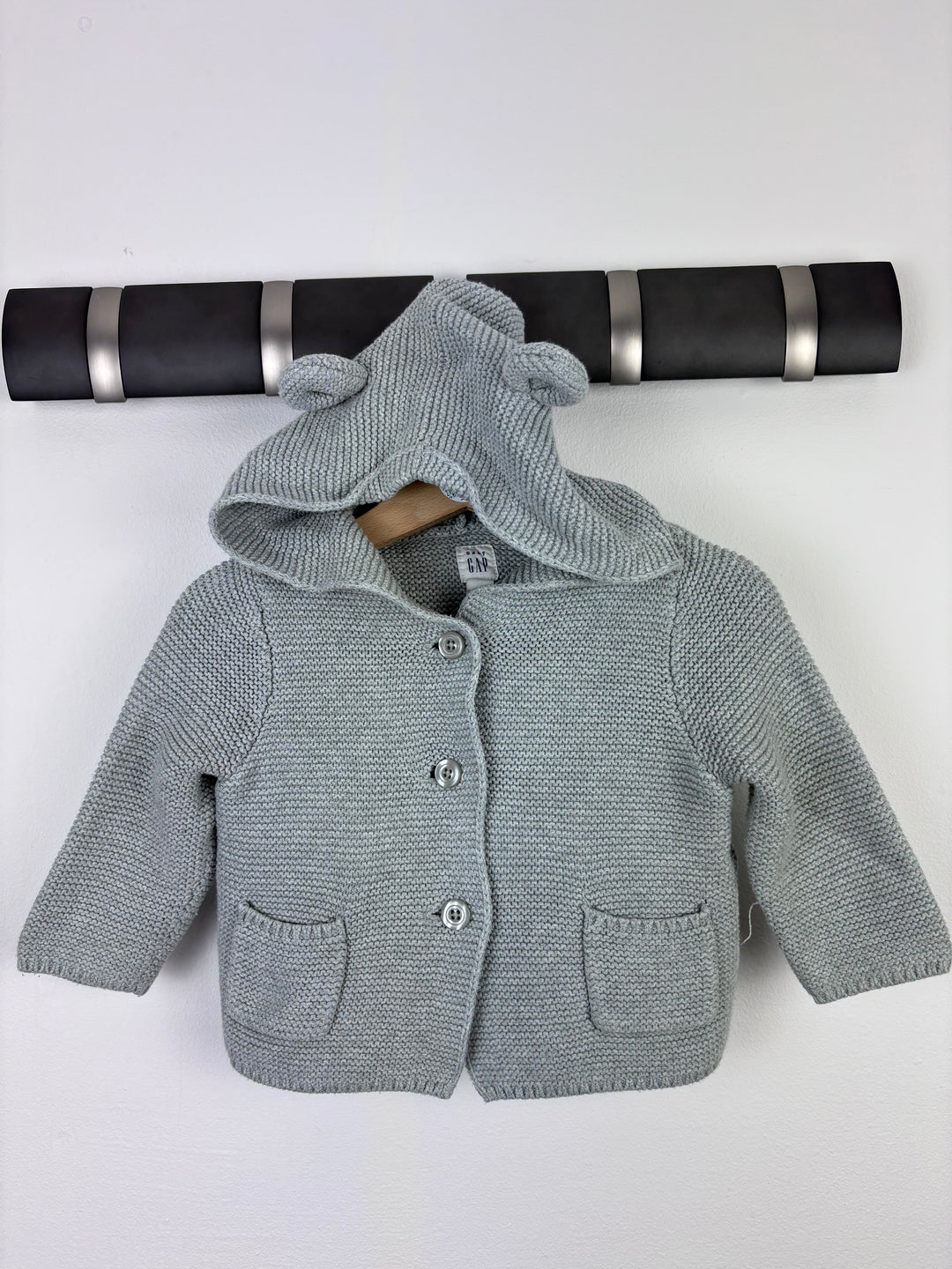 Gap Grey Knit Hooded Cardigan 6–12 Months