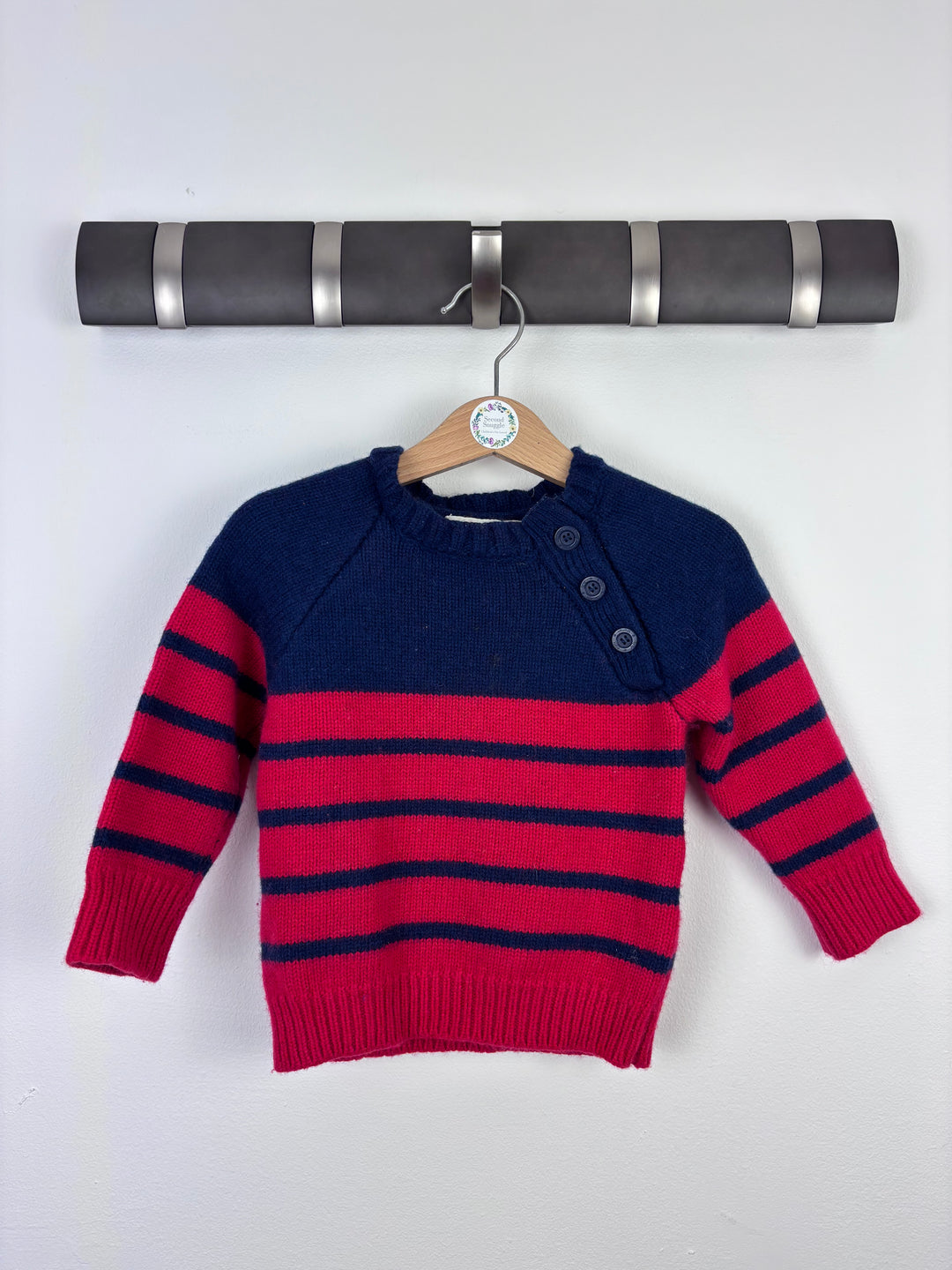 JoJo Maman Bébé Red and Navy Stripe Jumper 18–24 Months-Jumpers-Second Snuggle Preloved