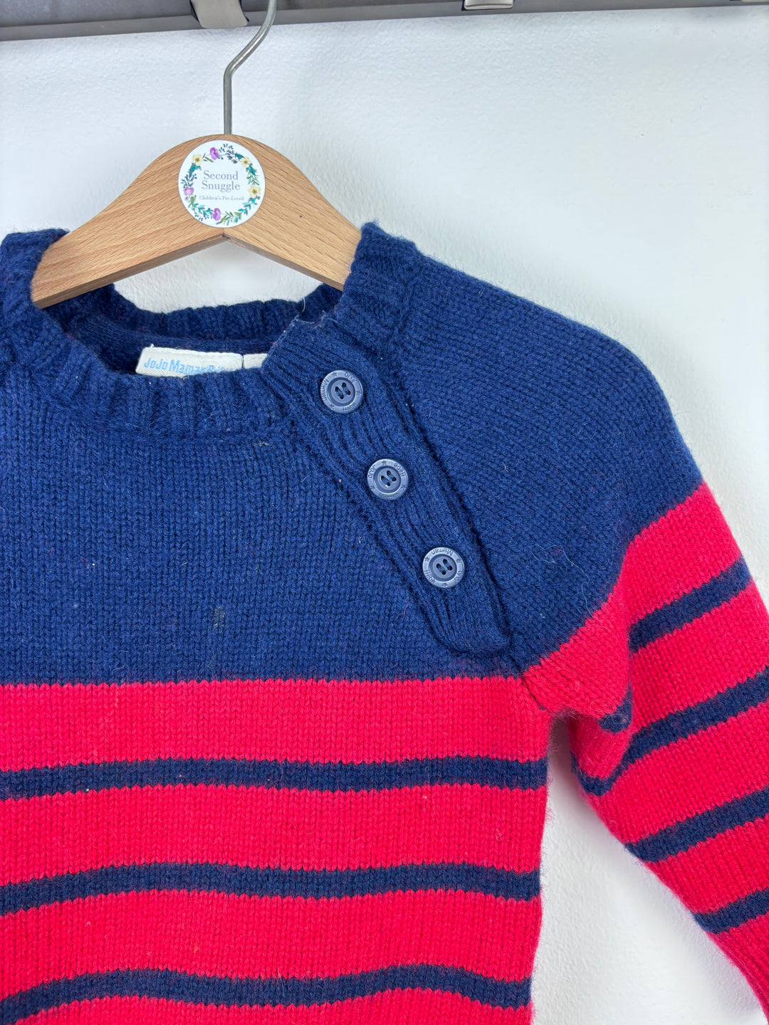 JoJo Maman Bébé Red and Navy Stripe Jumper 18–24 Months-Jumpers-Second Snuggle Preloved