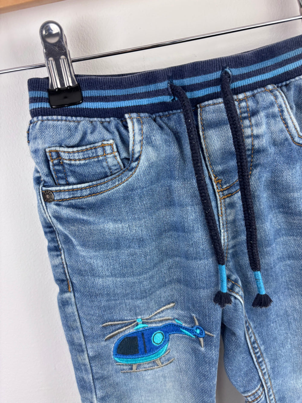 Blue Zoo Denim Joggers with Helicopter 12–18 Months-Trousers-Second Snuggle Preloved